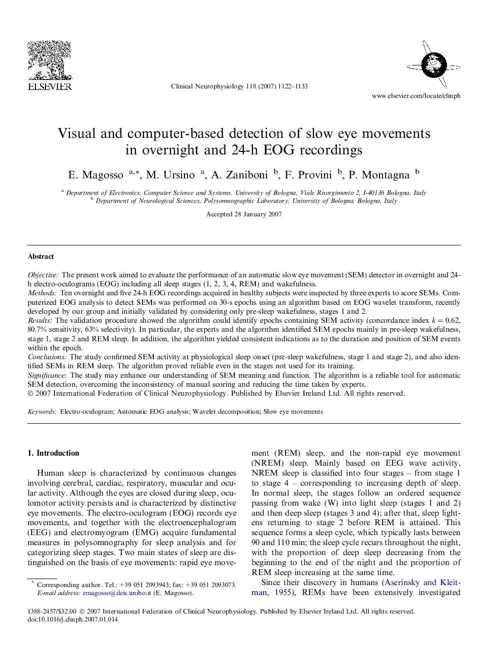 Visual and computer-based detection of slow eye movements in overnight and 24-h EOG recordings