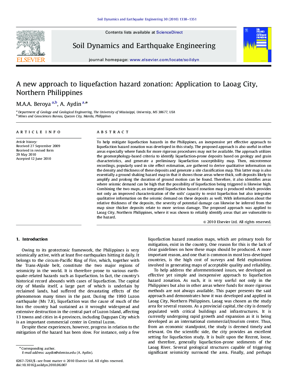 A new approach to liquefaction hazard zonation: Application to Laoag City, Northern Philippines