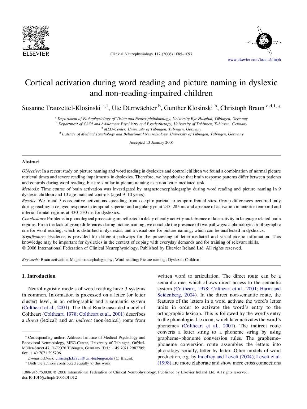 Cortical activation during word reading and picture naming in dyslexic and non-reading-impaired children