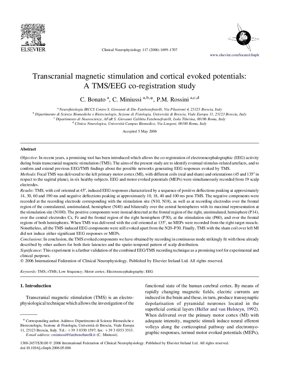 Transcranial magnetic stimulation and cortical evoked potentials: A TMS/EEG co-registration study