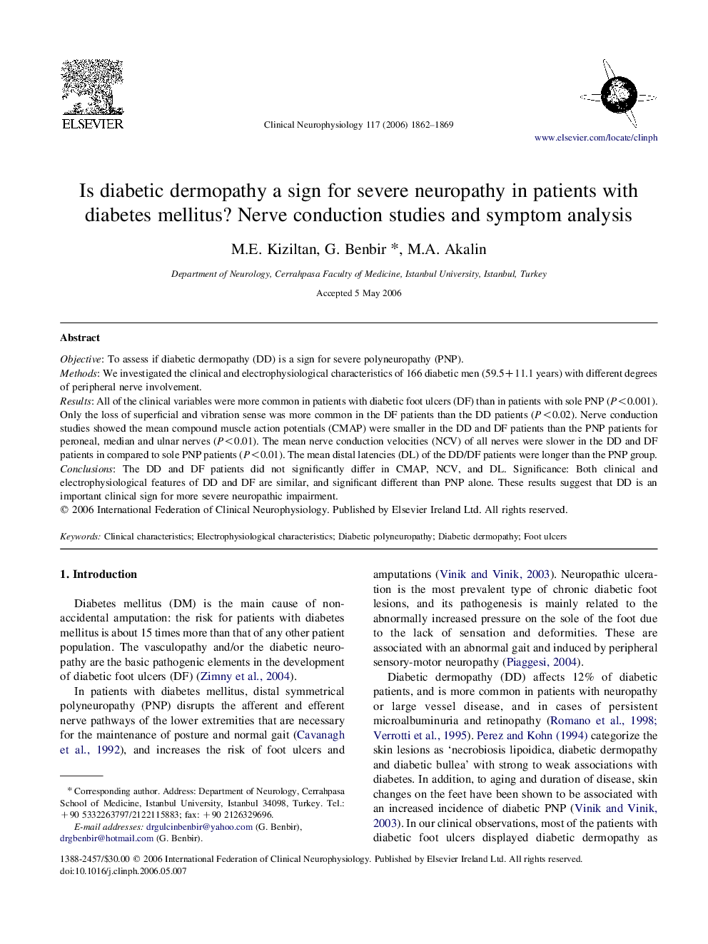 Is diabetic dermopathy a sign for severe neuropathy in patients with diabetes mellitus? Nerve conduction studies and symptom analysis