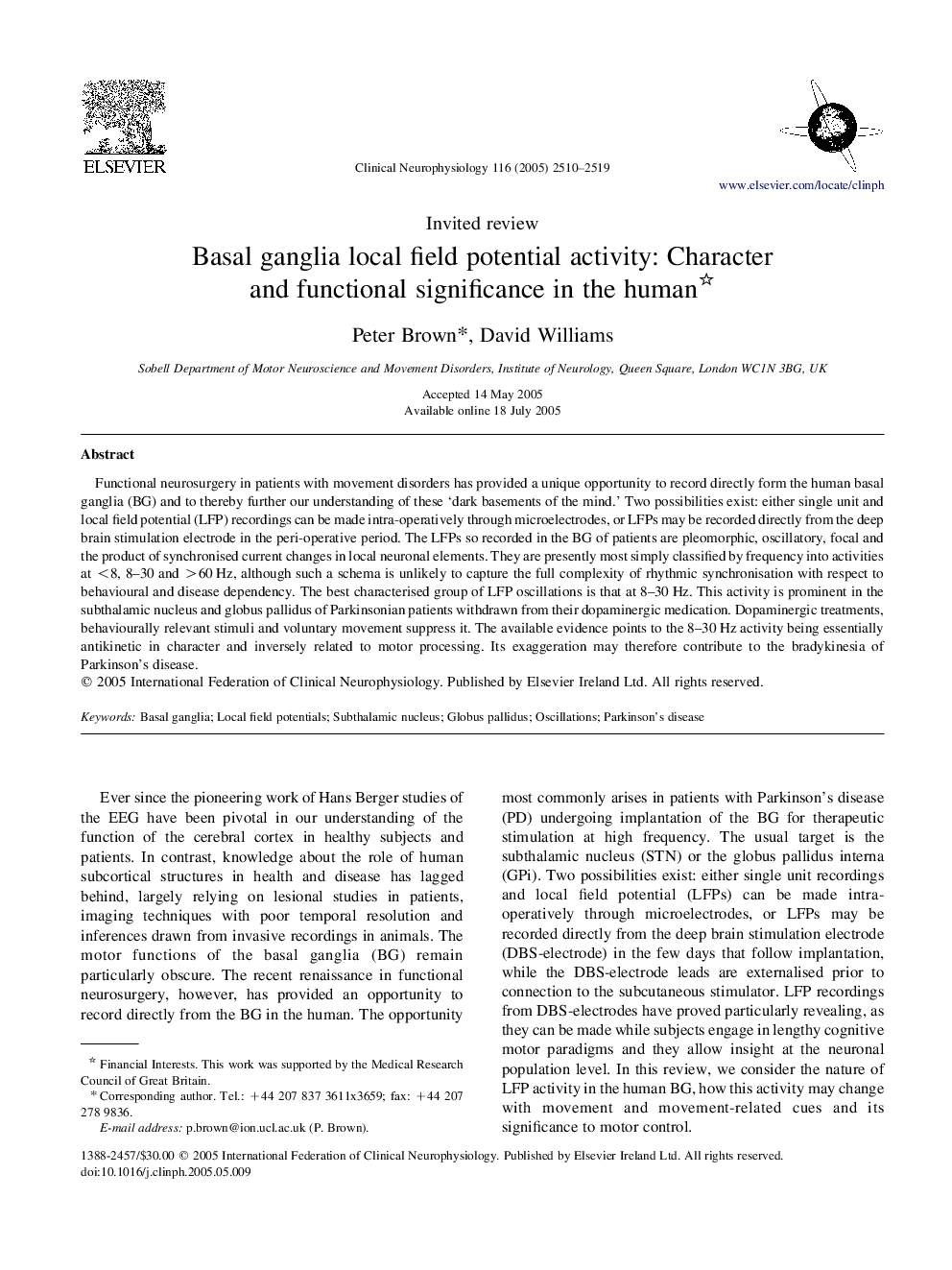 Basal ganglia local field potential activity: Character and functional significance in the human 