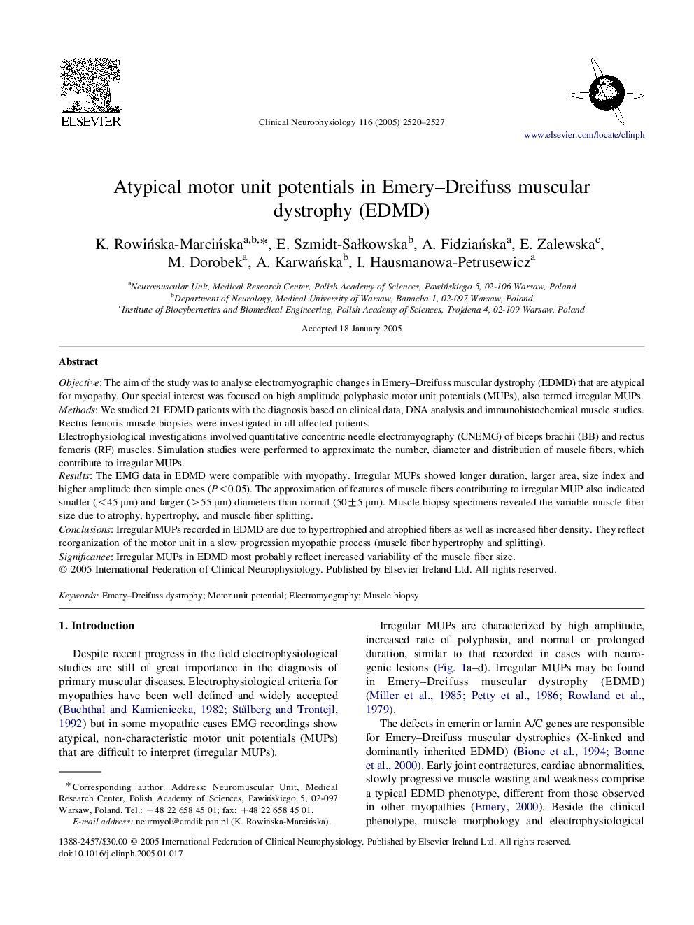 Atypical motor unit potentials in Emery-Dreifuss muscular dystrophy (EDMD)