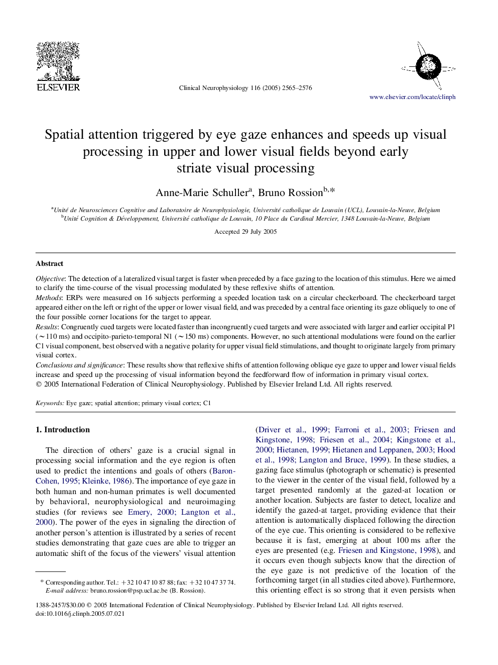 Spatial attention triggered by eye gaze enhances and speeds up visual processing in upper and lower visual fields beyond early striate visual processing