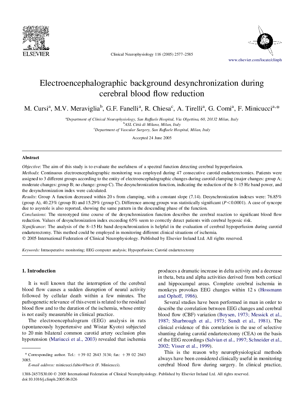 Electroencephalographic background desynchronization during cerebral blood flow reduction