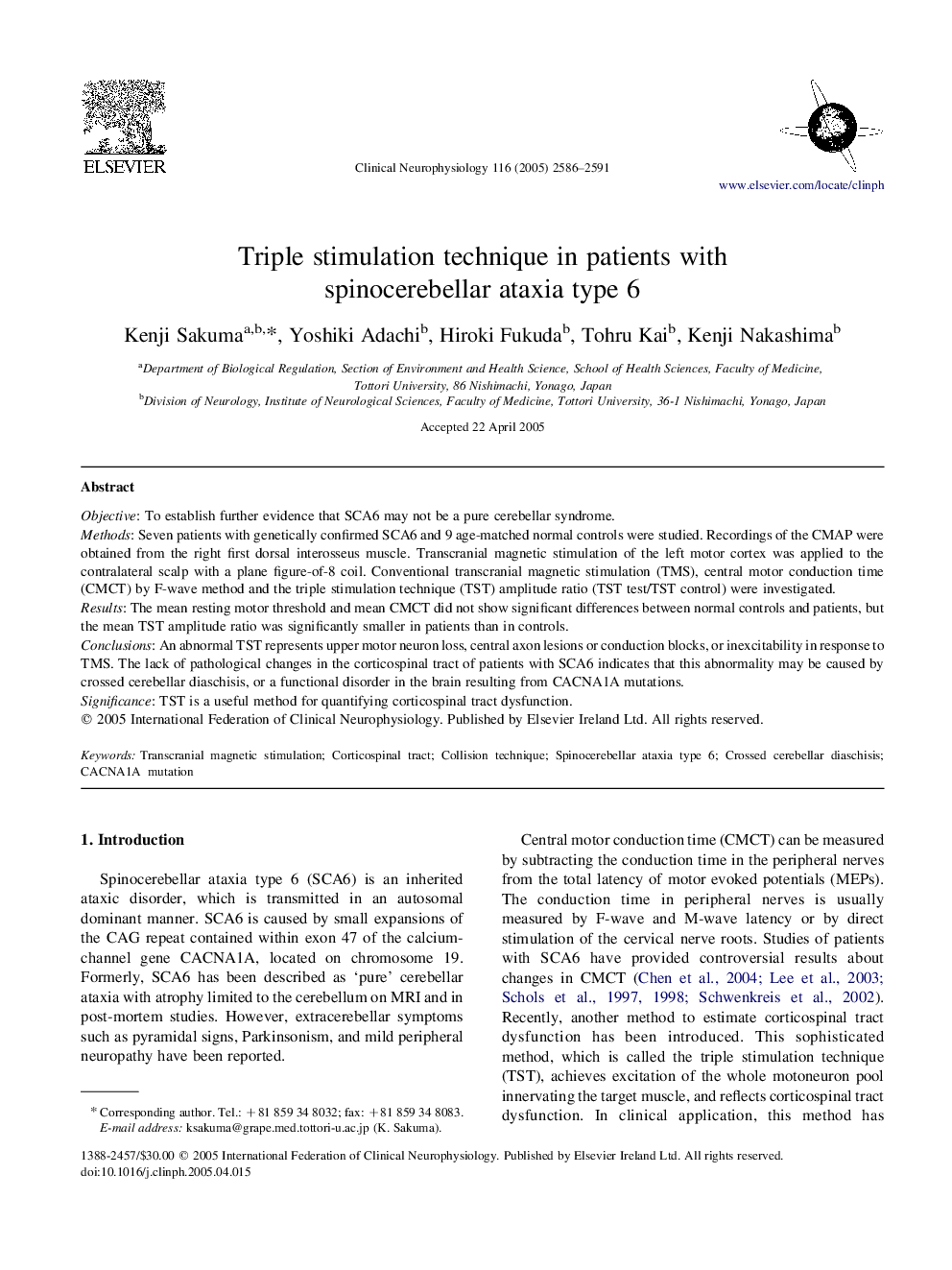 Triple stimulation technique in patients with spinocerebellar ataxia type 6