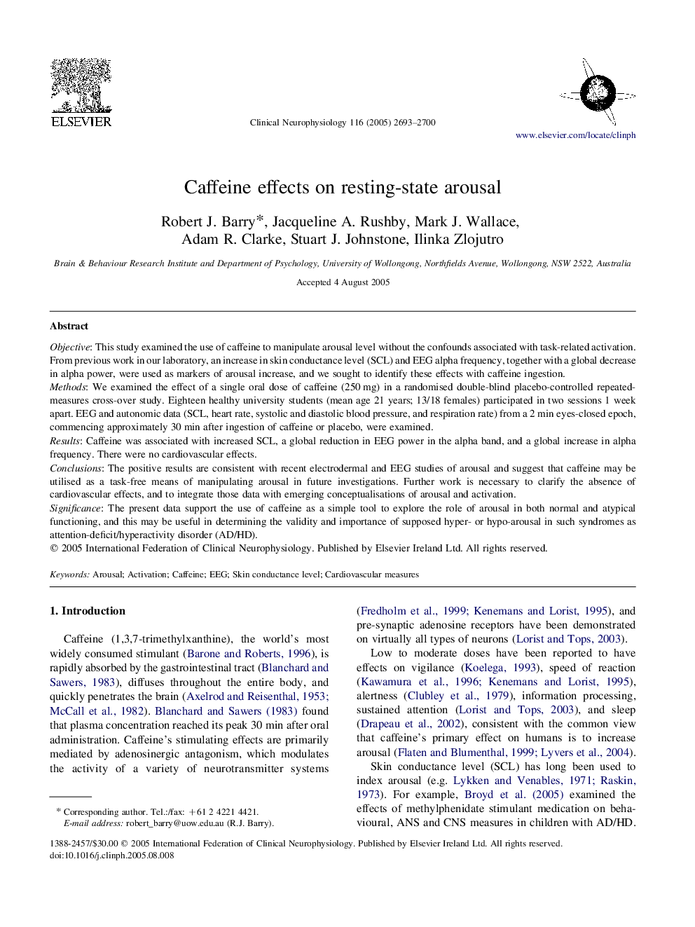 Caffeine effects on resting-state arousal