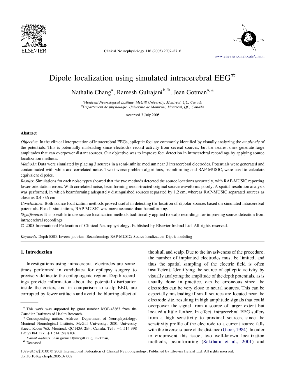 Dipole localization using simulated intracerebral EEG 