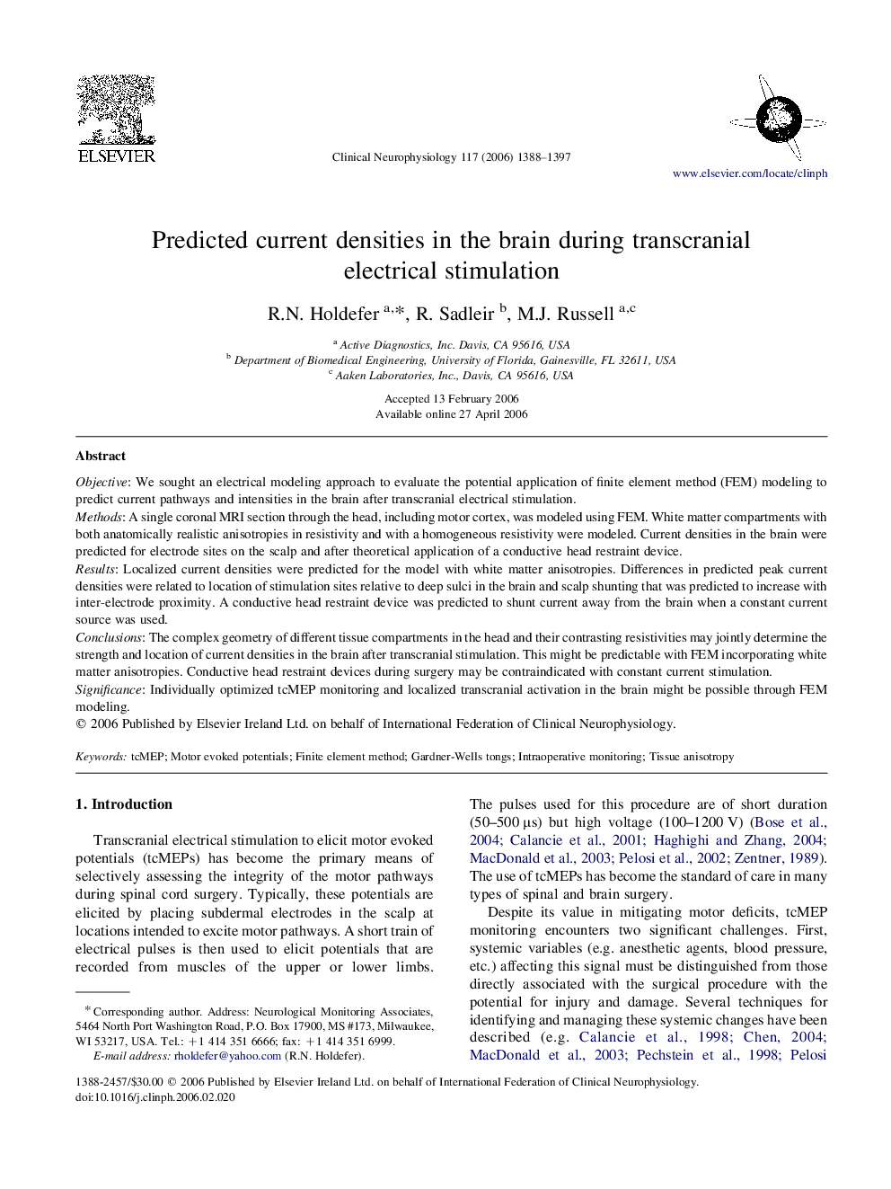 Predicted current densities in the brain during transcranial electrical stimulation