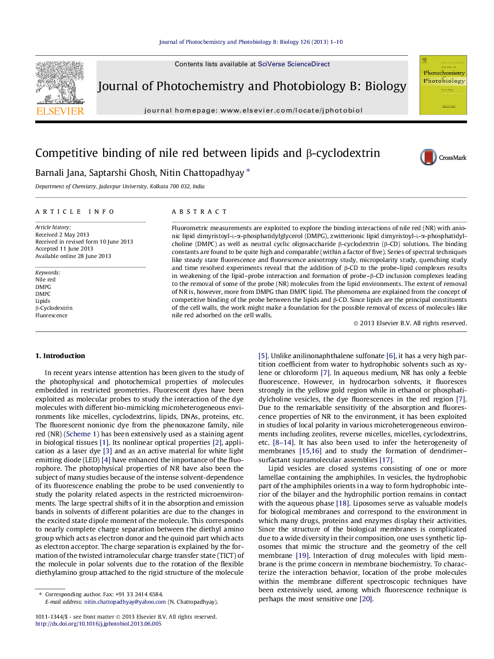 Competitive binding of nile red between lipids and β-cyclodextrin