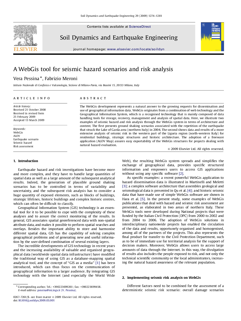 A WebGis tool for seismic hazard scenarios and risk analysis