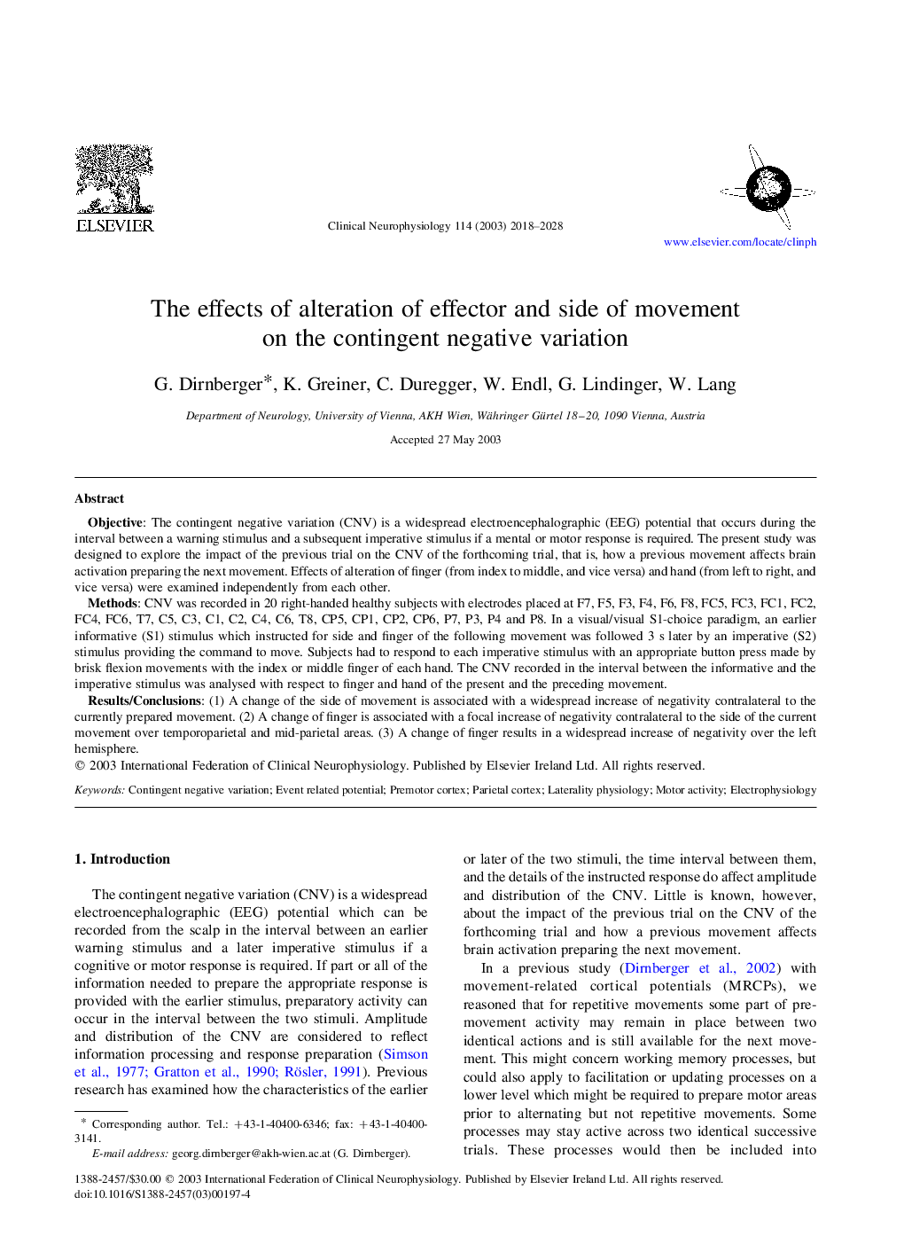 The effects of alteration of effector and side of movement on the contingent negative variation