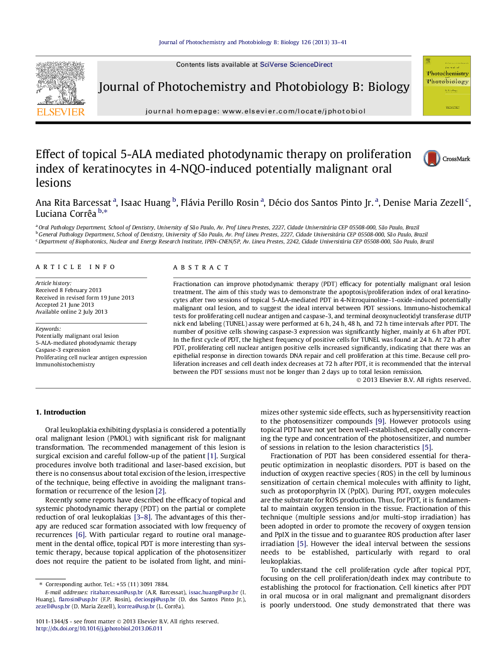 Effect of topical 5-ALA mediated photodynamic therapy on proliferation index of keratinocytes in 4-NQO-induced potentially malignant oral lesions