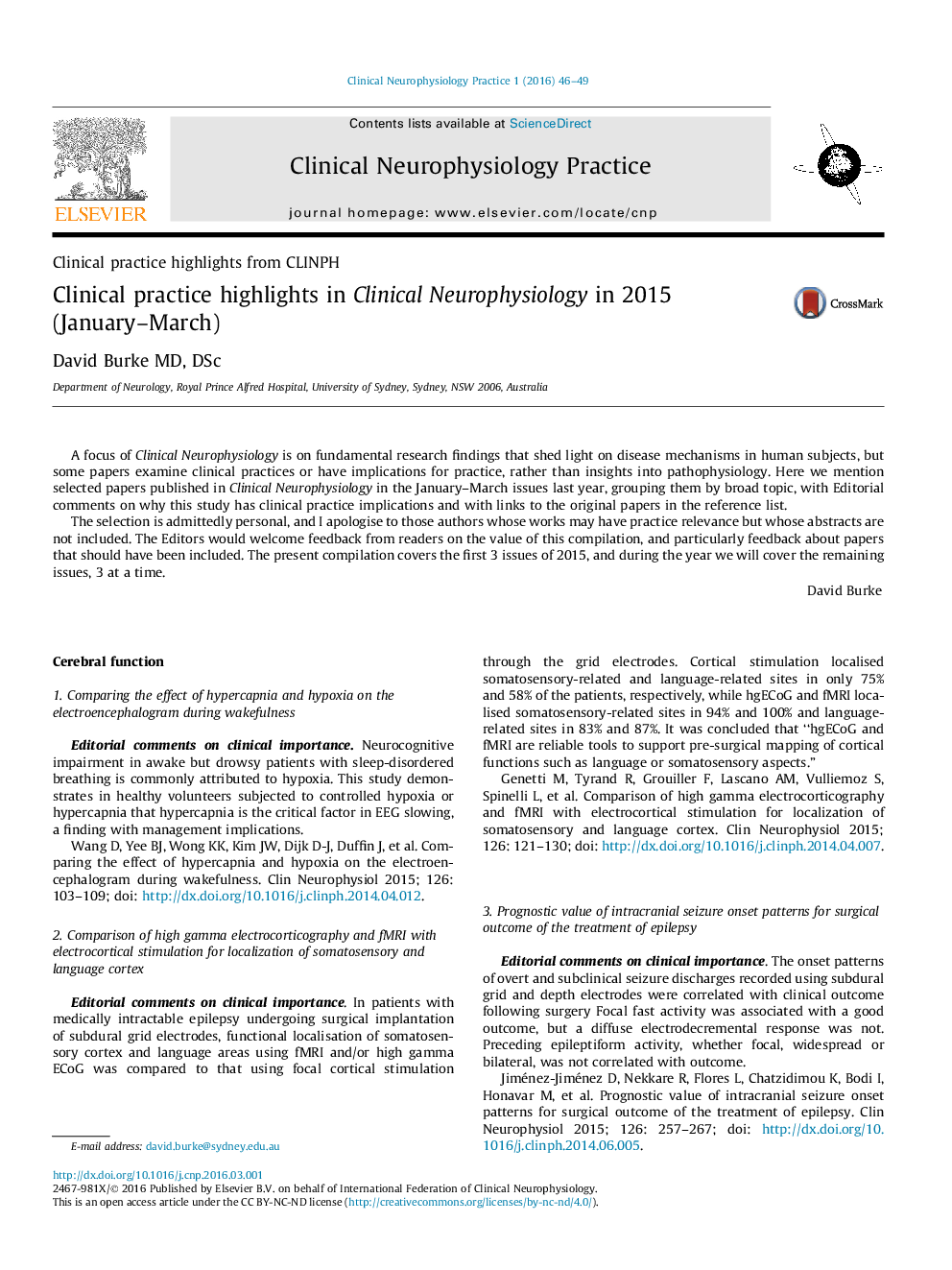 Clinical practice highlights in Clinical Neurophysiology in 2015 (January-March)