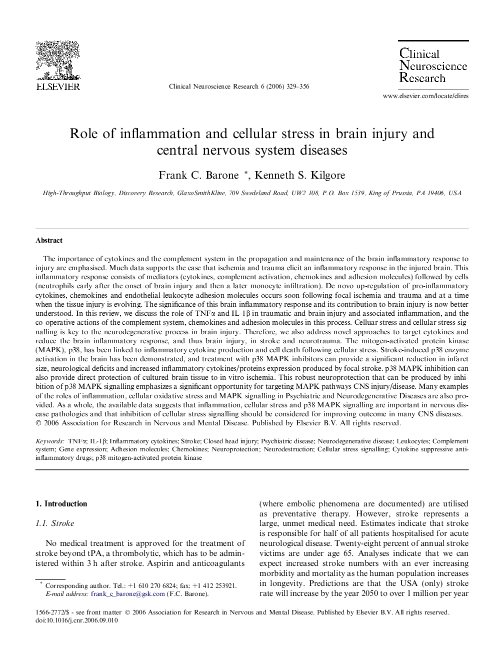 Role of inflammation and cellular stress in brain injury and central nervous system diseases