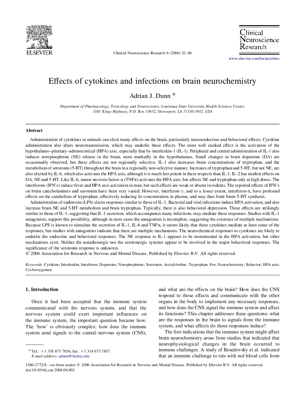 Effects of cytokines and infections on brain neurochemistry