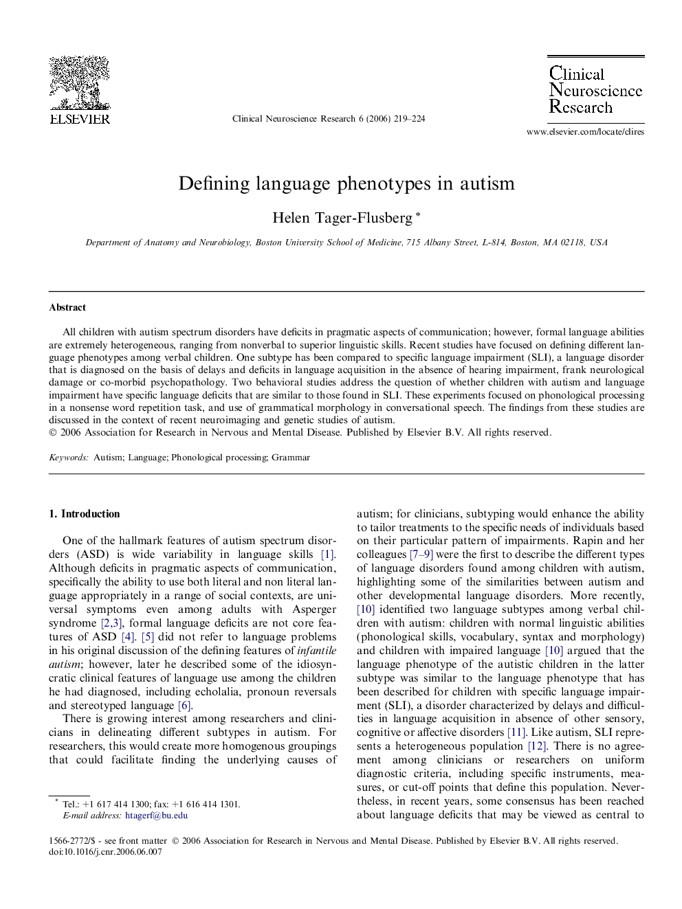 Defining language phenotypes in autism