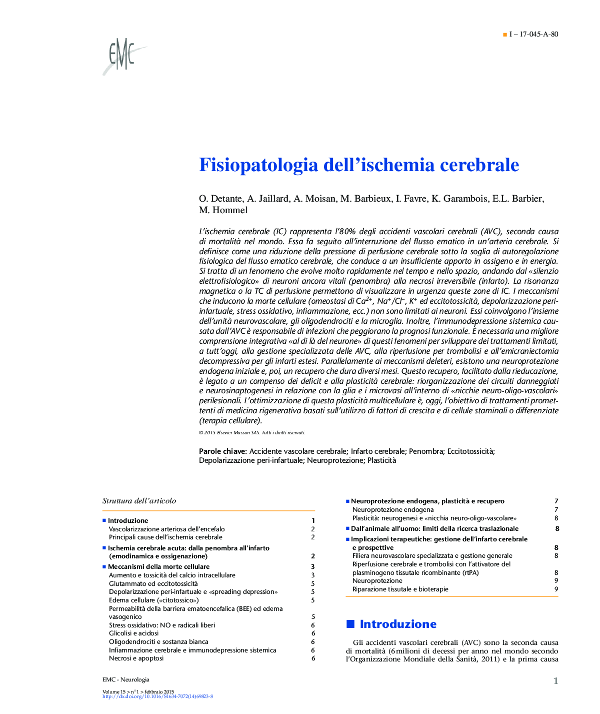 Fisiopatologia dell'ischemia cerebrale