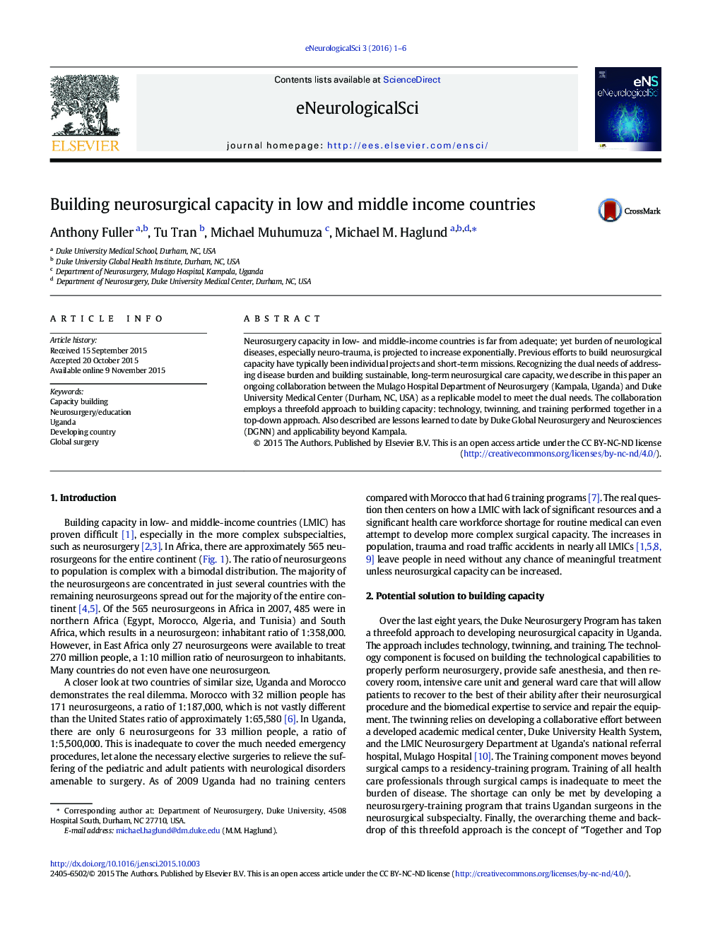 Building neurosurgical capacity in low and middle income countries