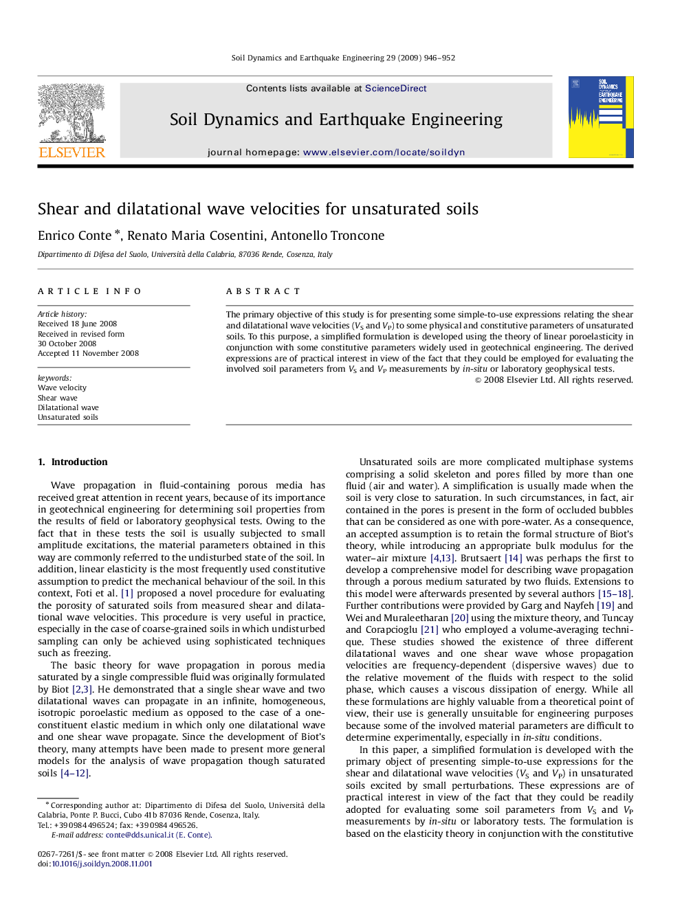 Shear and dilatational wave velocities for unsaturated soils