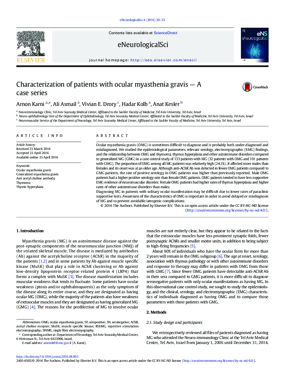 Characterization of patients with ocular myasthenia gravis — A case series