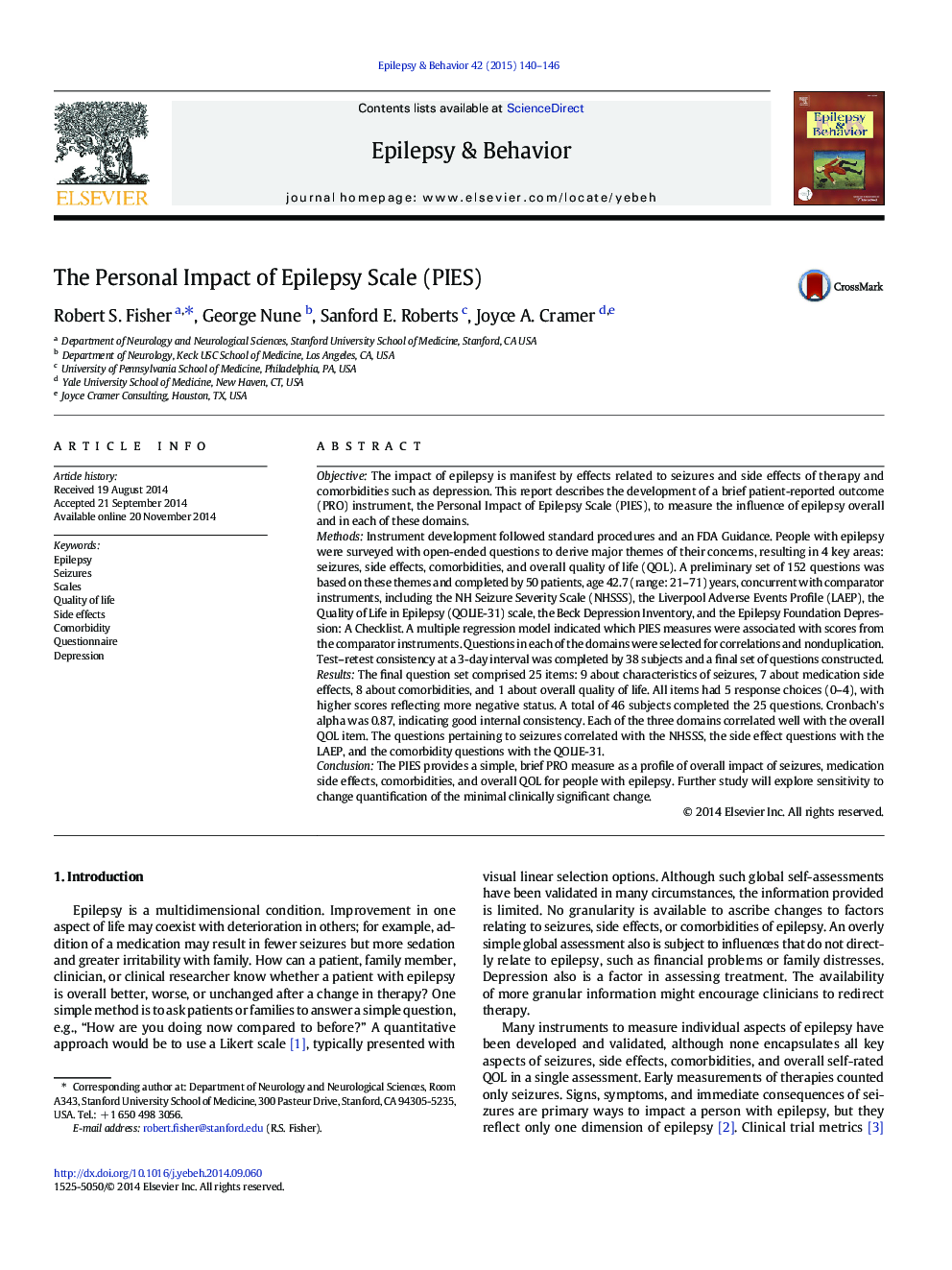 The Personal Impact of Epilepsy Scale (PIES)