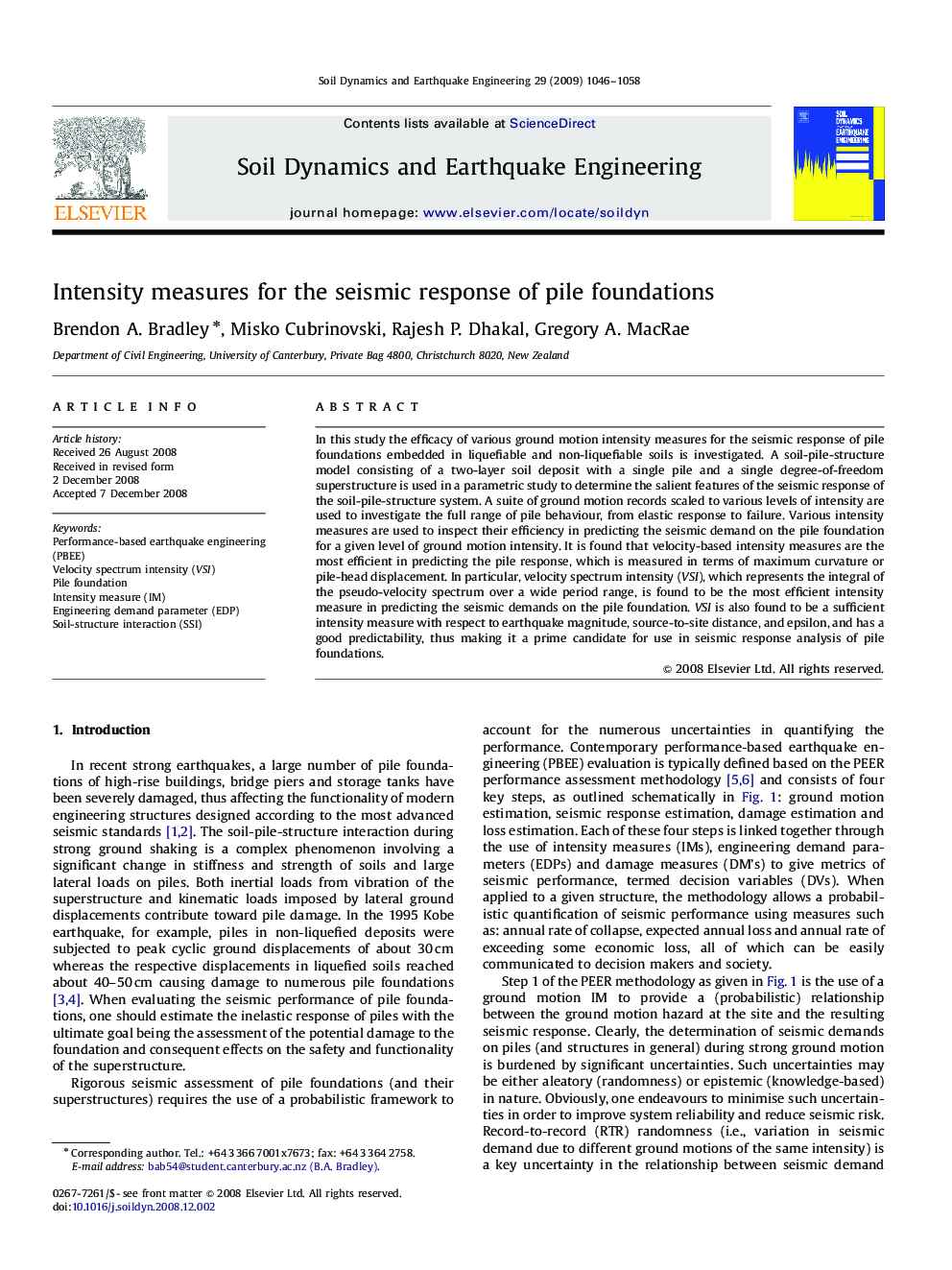 Intensity measures for the seismic response of pile foundations