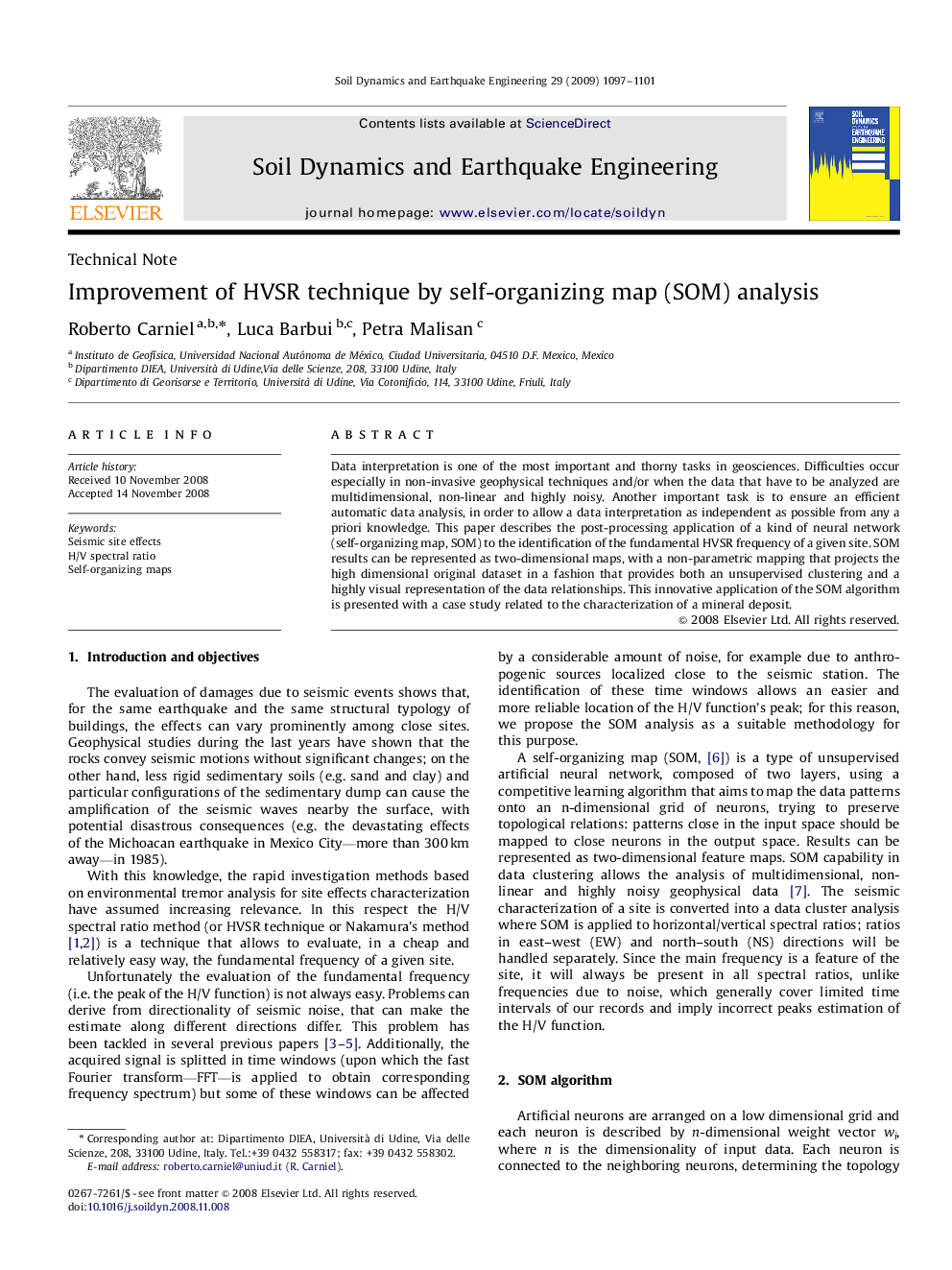 Improvement of HVSR technique by self-organizing map (SOM) analysis