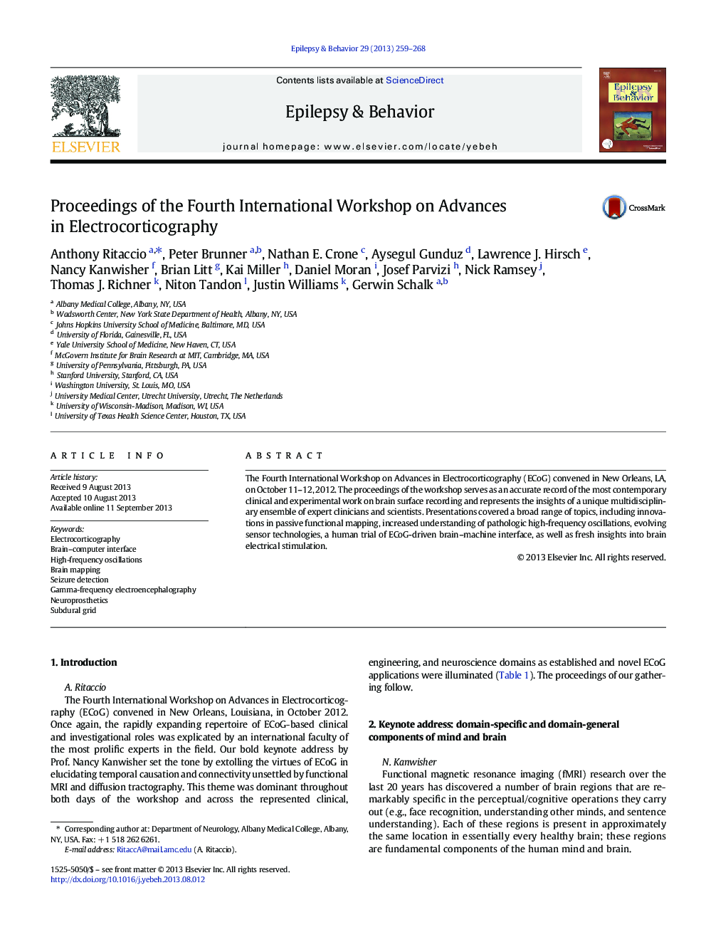 Proceedings of the Fourth International Workshop on Advances in Electrocorticography