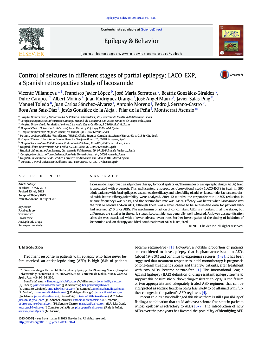 Control of seizures in different stages of partial epilepsy: LACO-EXP, a Spanish retrospective study of lacosamide