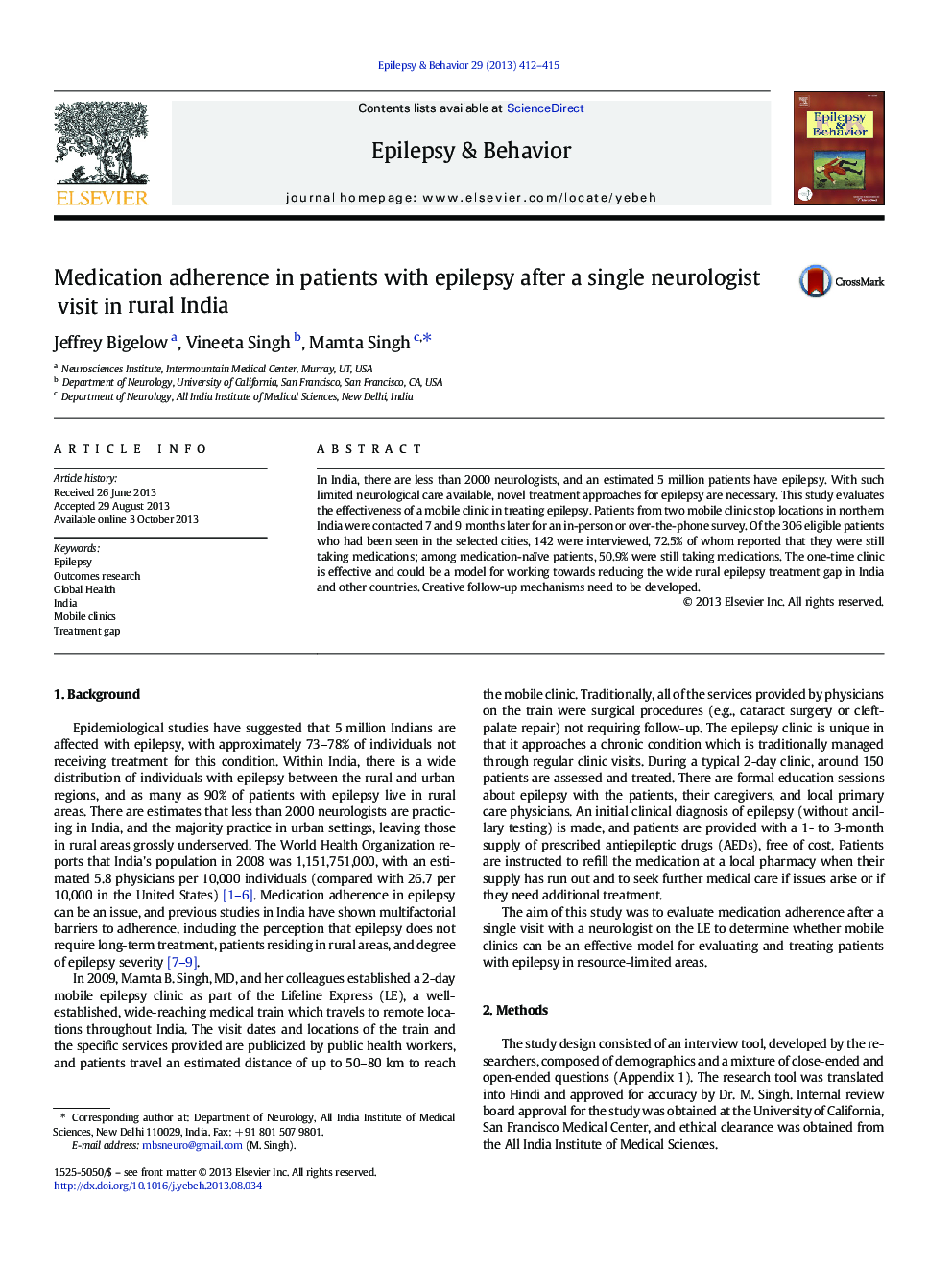 Medication adherence in patients with epilepsy after a single neurologist visit in rural India