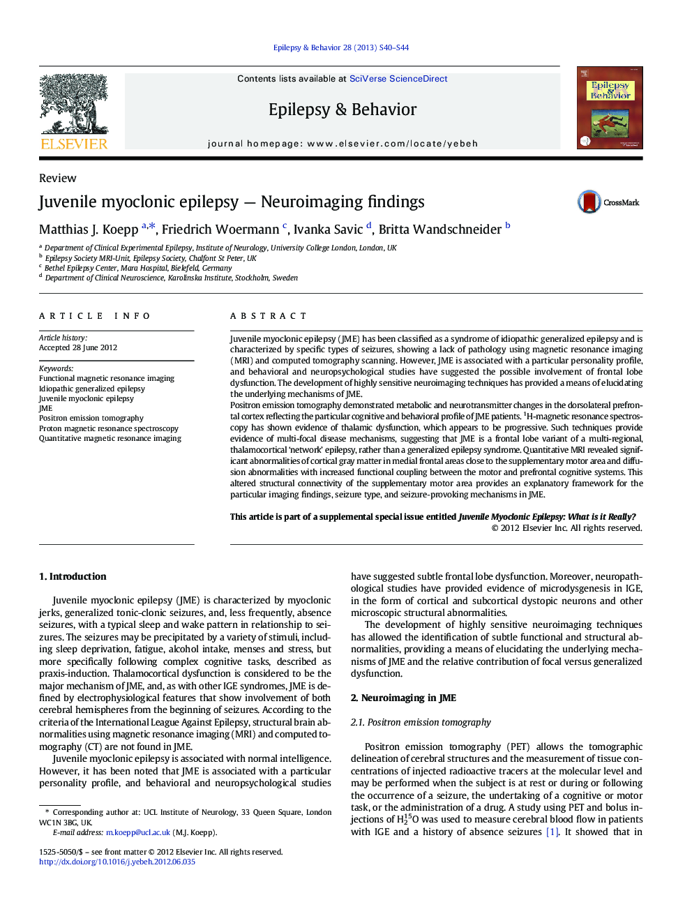 Juvenile myoclonic epilepsy — Neuroimaging findings