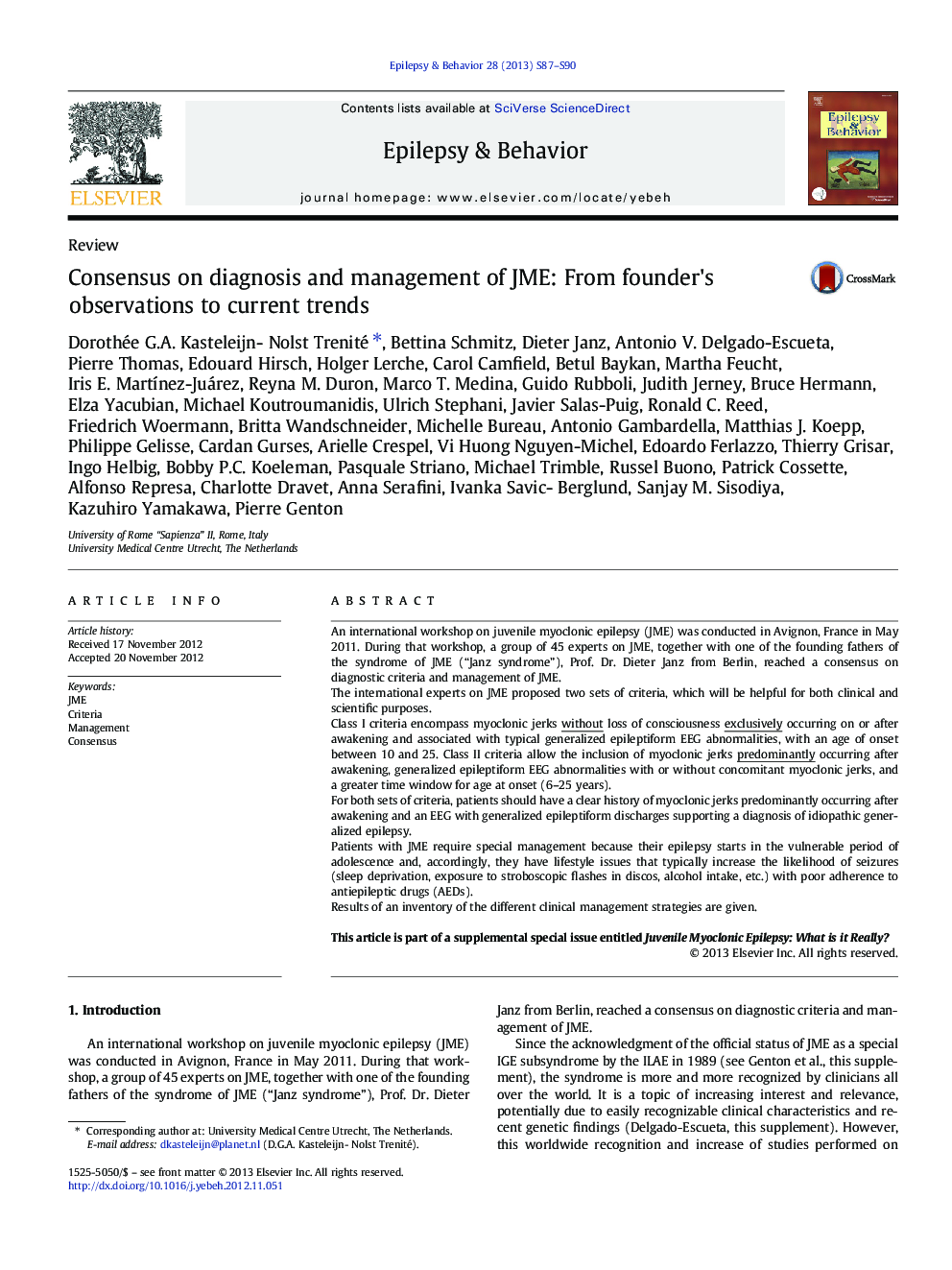 Consensus on diagnosis and management of JME: From founder's observations to current trends