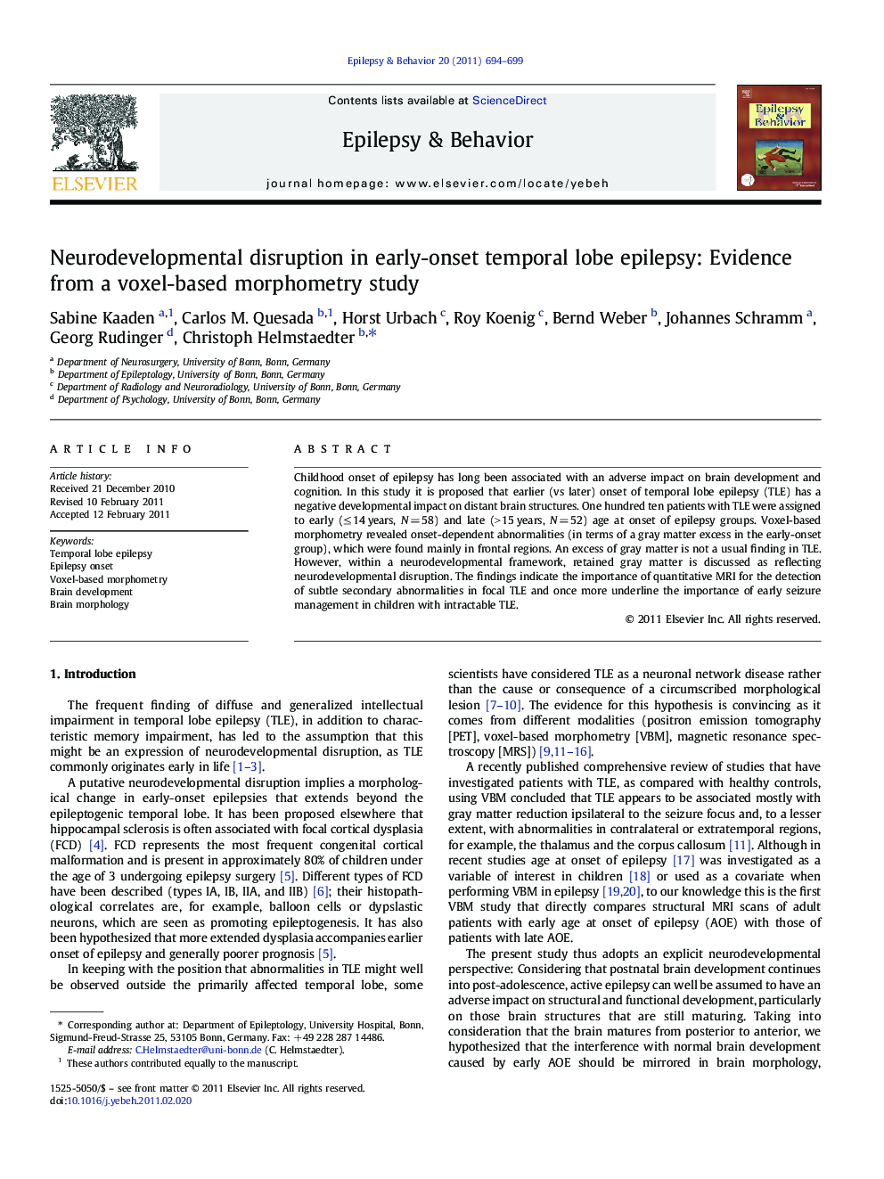 Neurodevelopmental disruption in early-onset temporal lobe epilepsy: Evidence from a voxel-based morphometry study