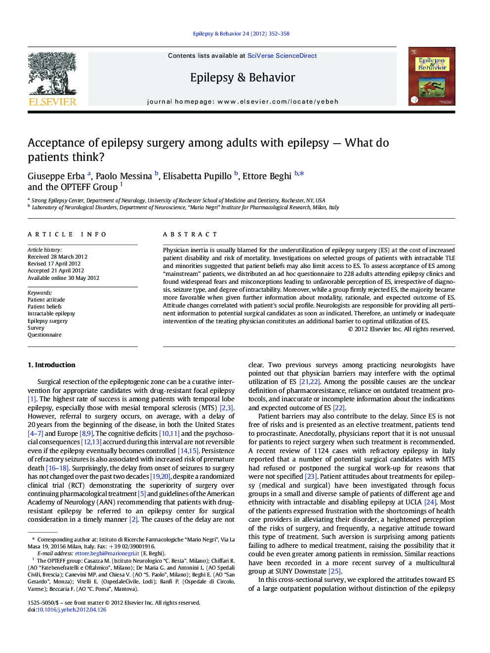 Acceptance of epilepsy surgery among adults with epilepsy — What do patients think?