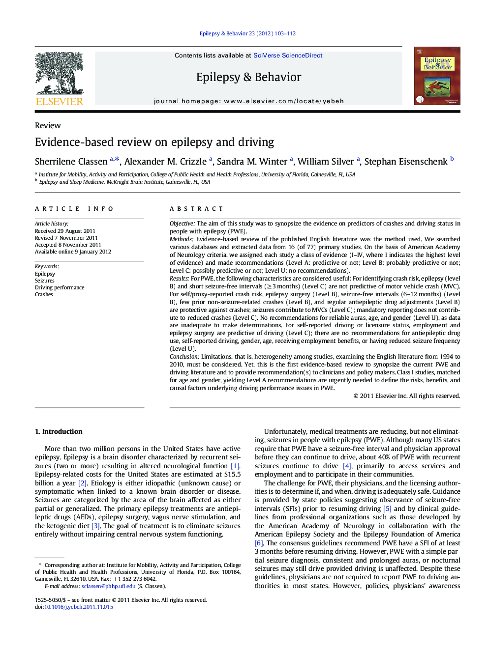 Evidence-based review on epilepsy and driving