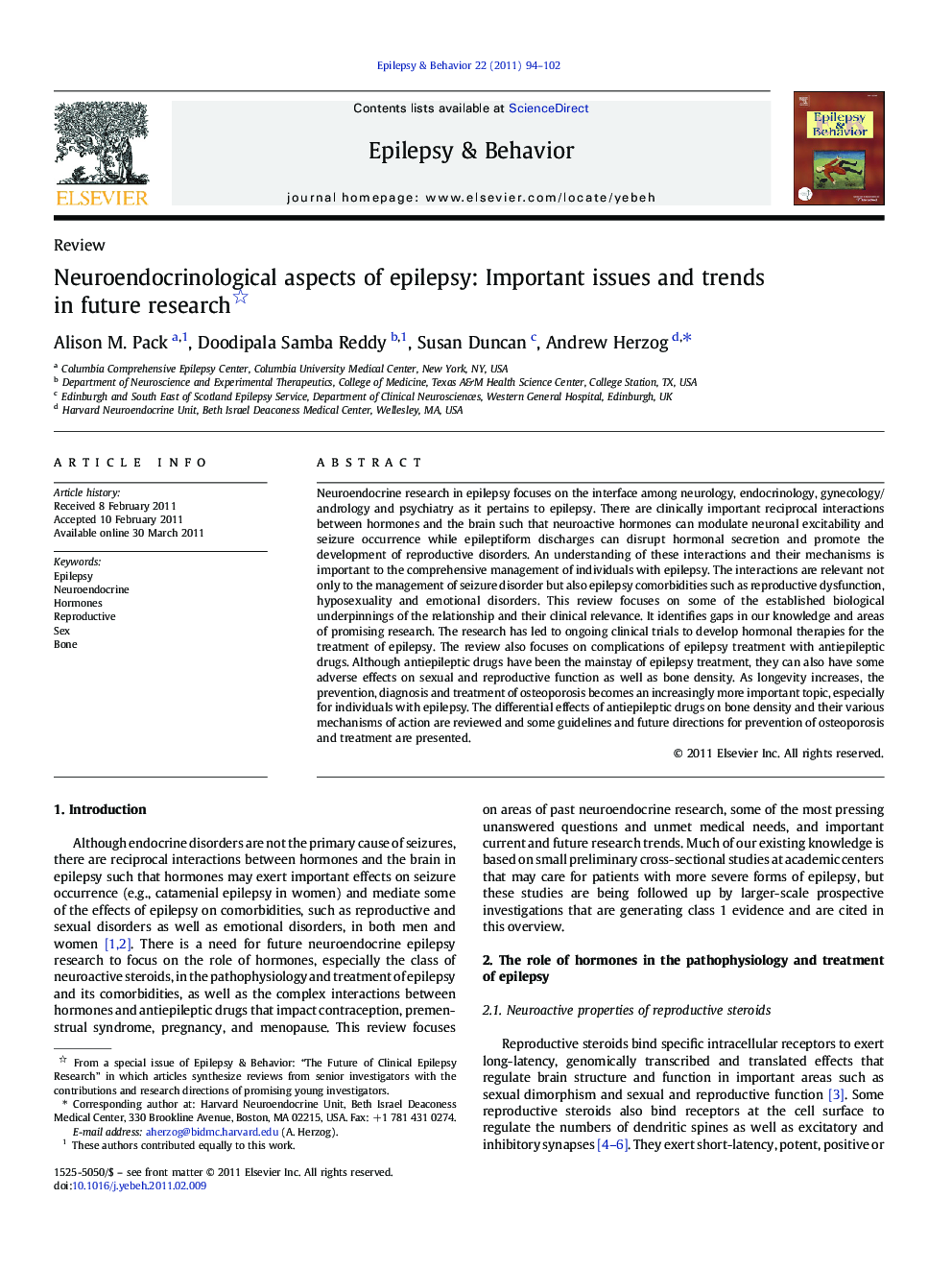 Neuroendocrinological aspects of epilepsy: Important issues and trends in future research 