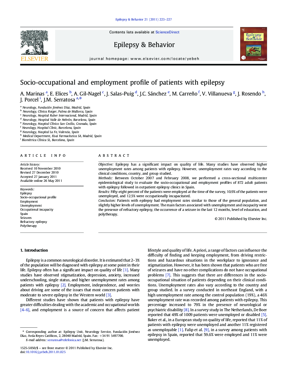 Socio-occupational and employment profile of patients with epilepsy