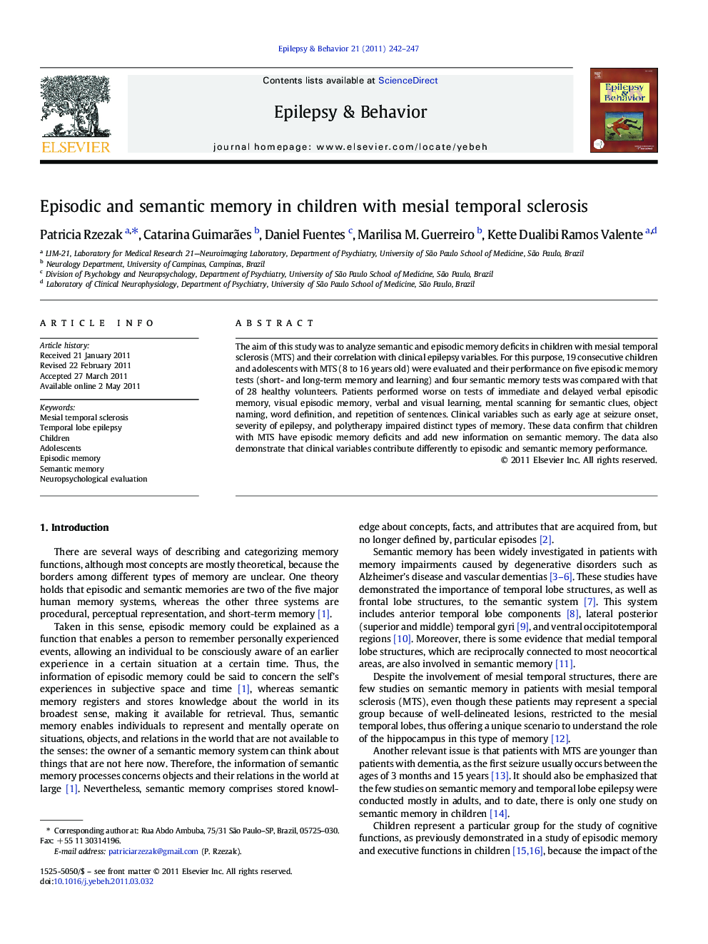 Episodic and semantic memory in children with mesial temporal sclerosis