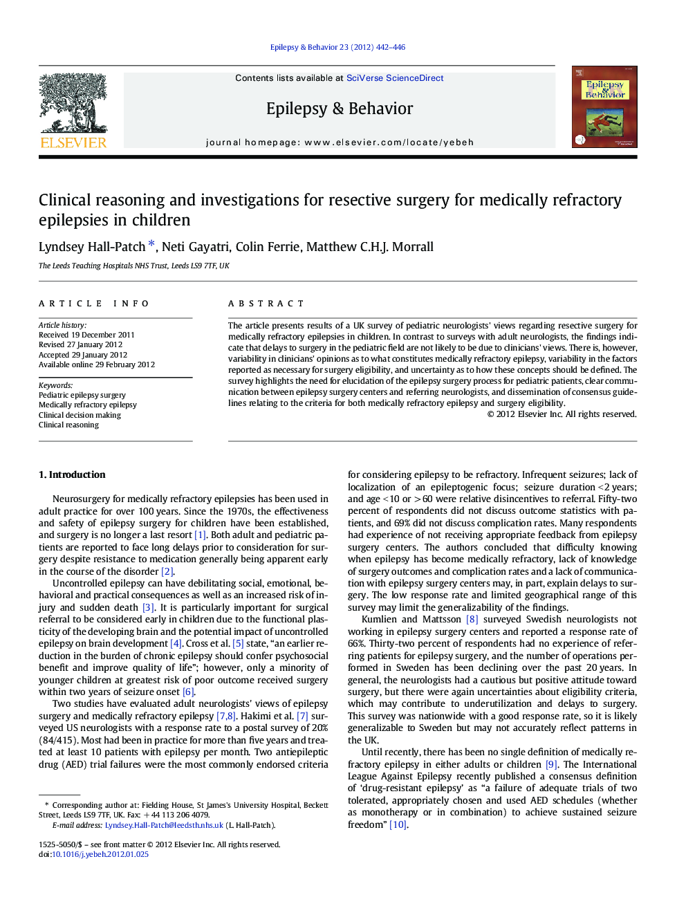 Clinical reasoning and investigations for resective surgery for medically refractory epilepsies in children