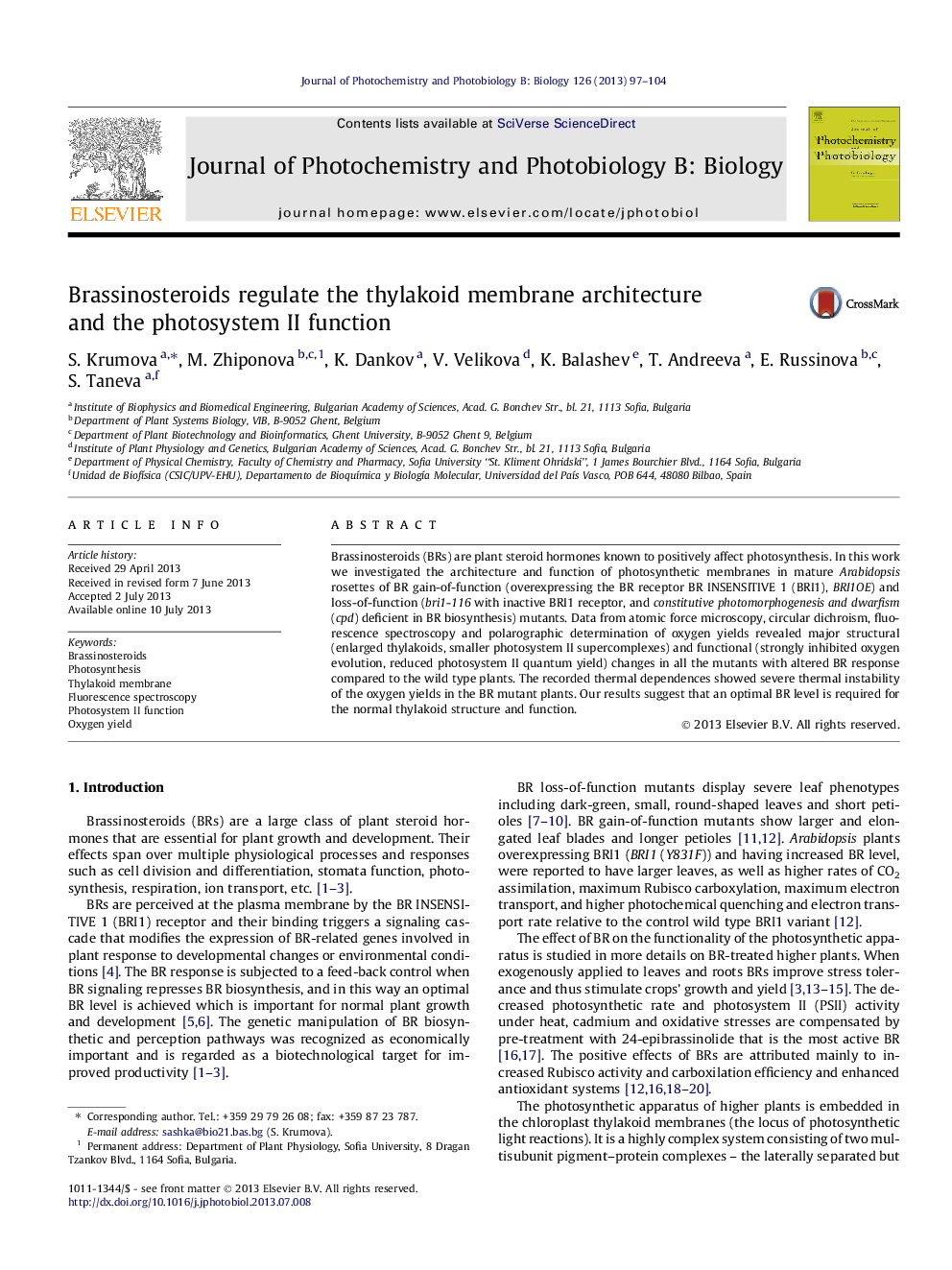 Brassinosteroids regulate the thylakoid membrane architecture and the photosystem II function