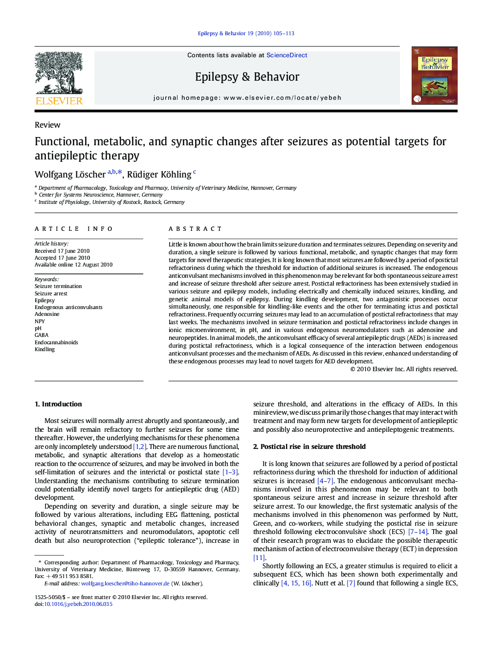 Functional, metabolic, and synaptic changes after seizures as potential targets for antiepileptic therapy