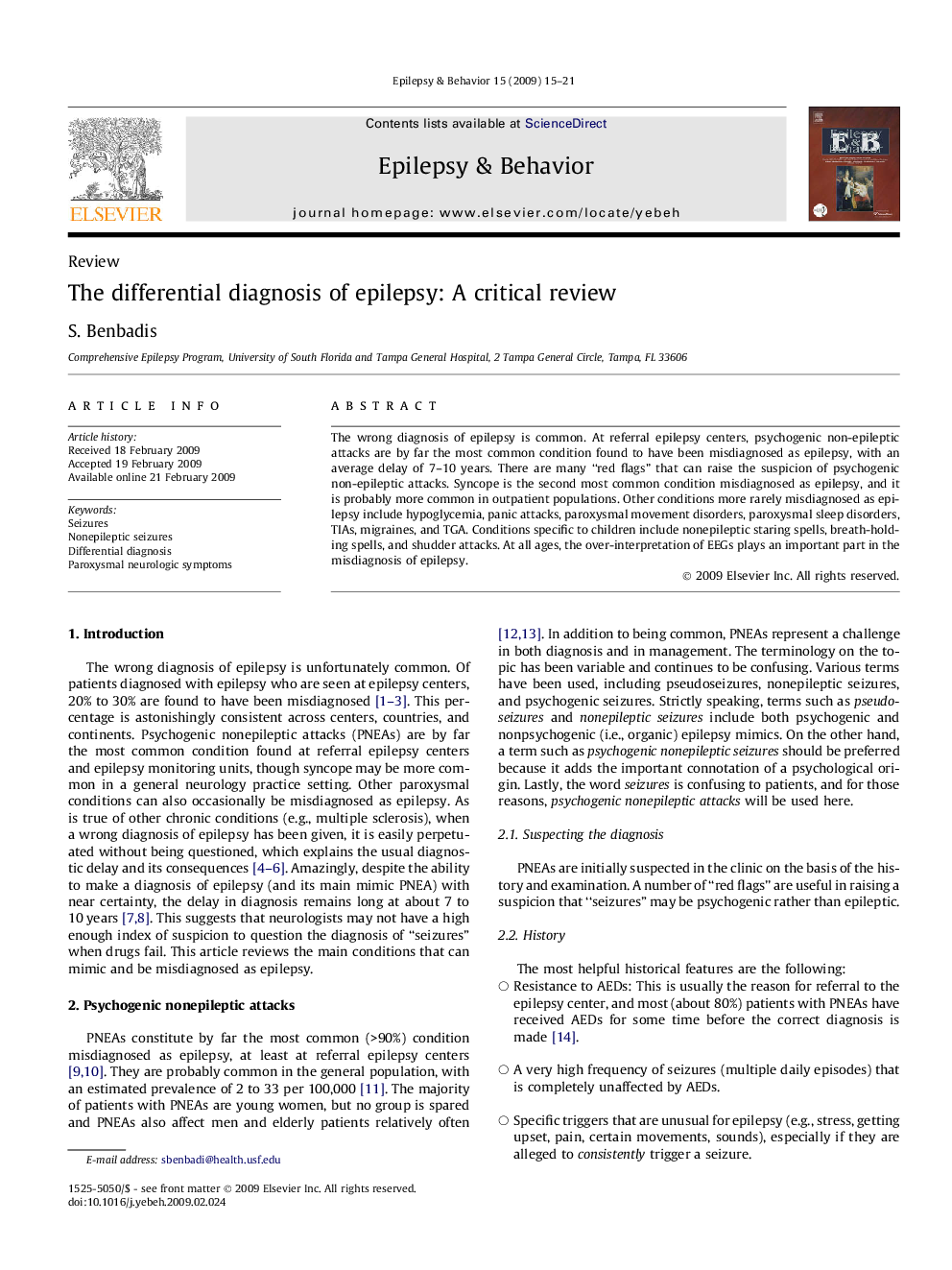 The differential diagnosis of epilepsy: A critical review