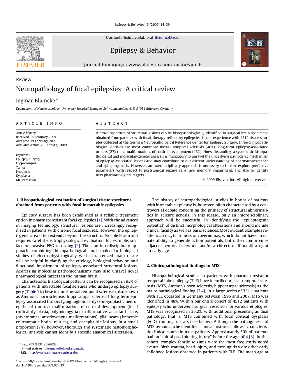 Neuropathology of focal epilepsies: A critical review