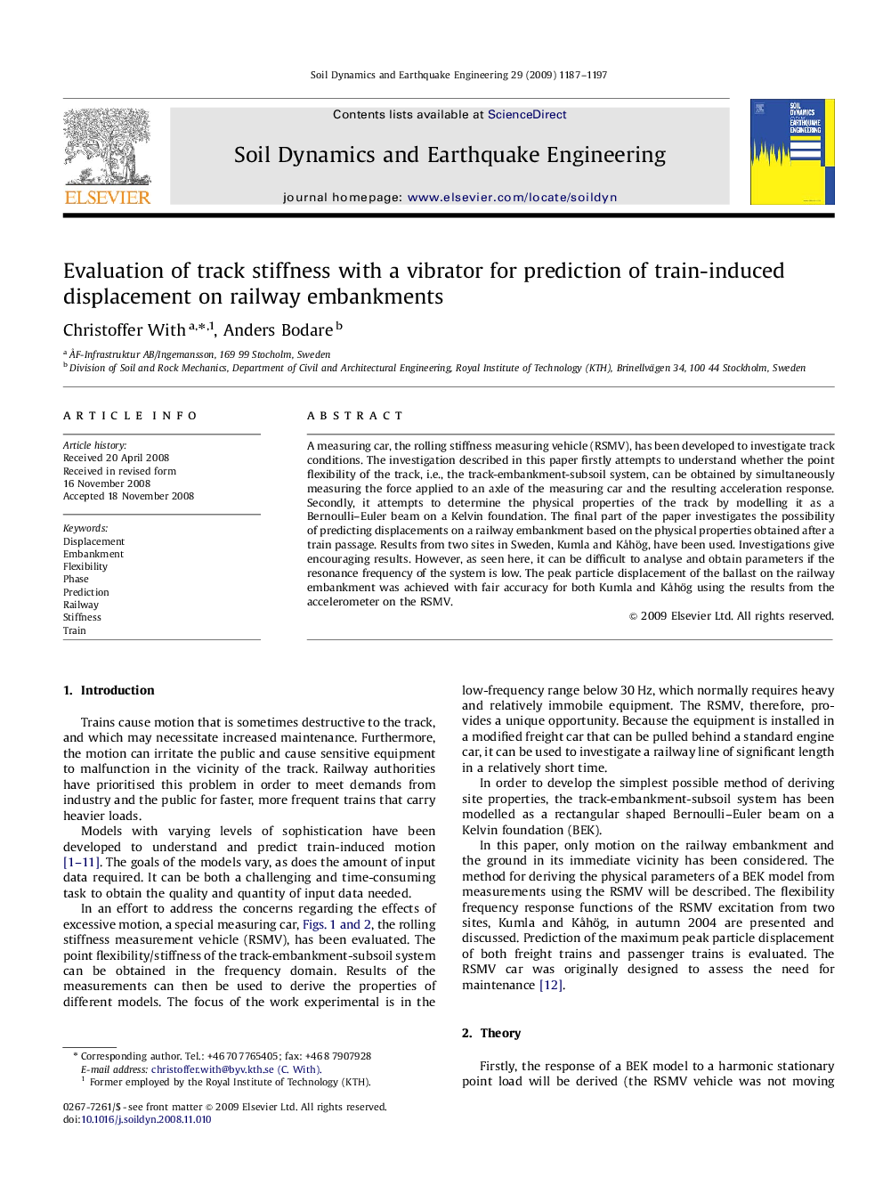 Evaluation of track stiffness with a vibrator for prediction of train-induced displacement on railway embankments