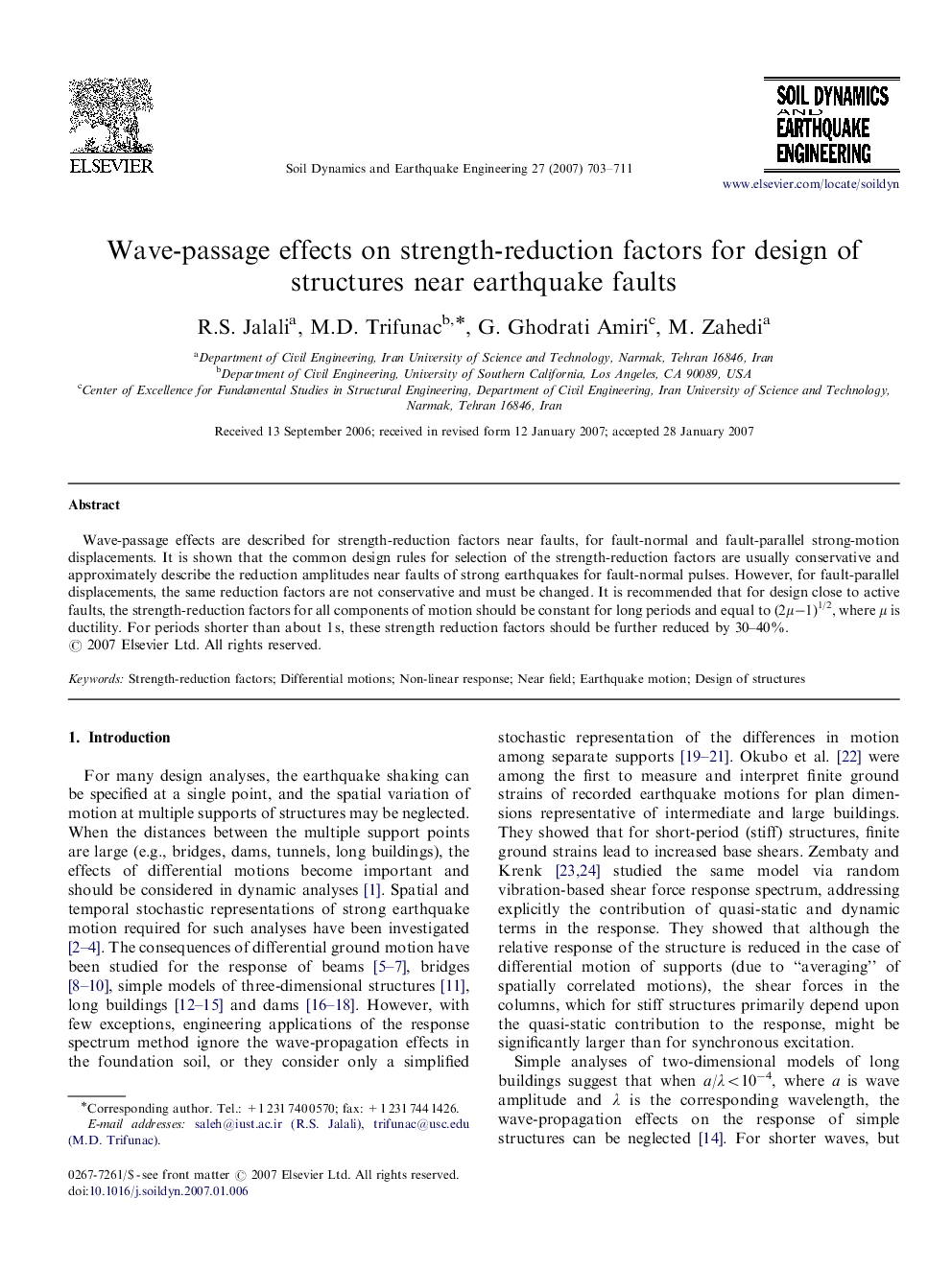 Wave-passage effects on strength-reduction factors for design of structures near earthquake faults