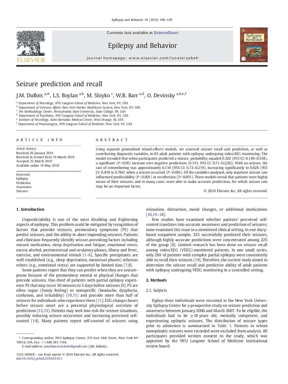 Seizure prediction and recall