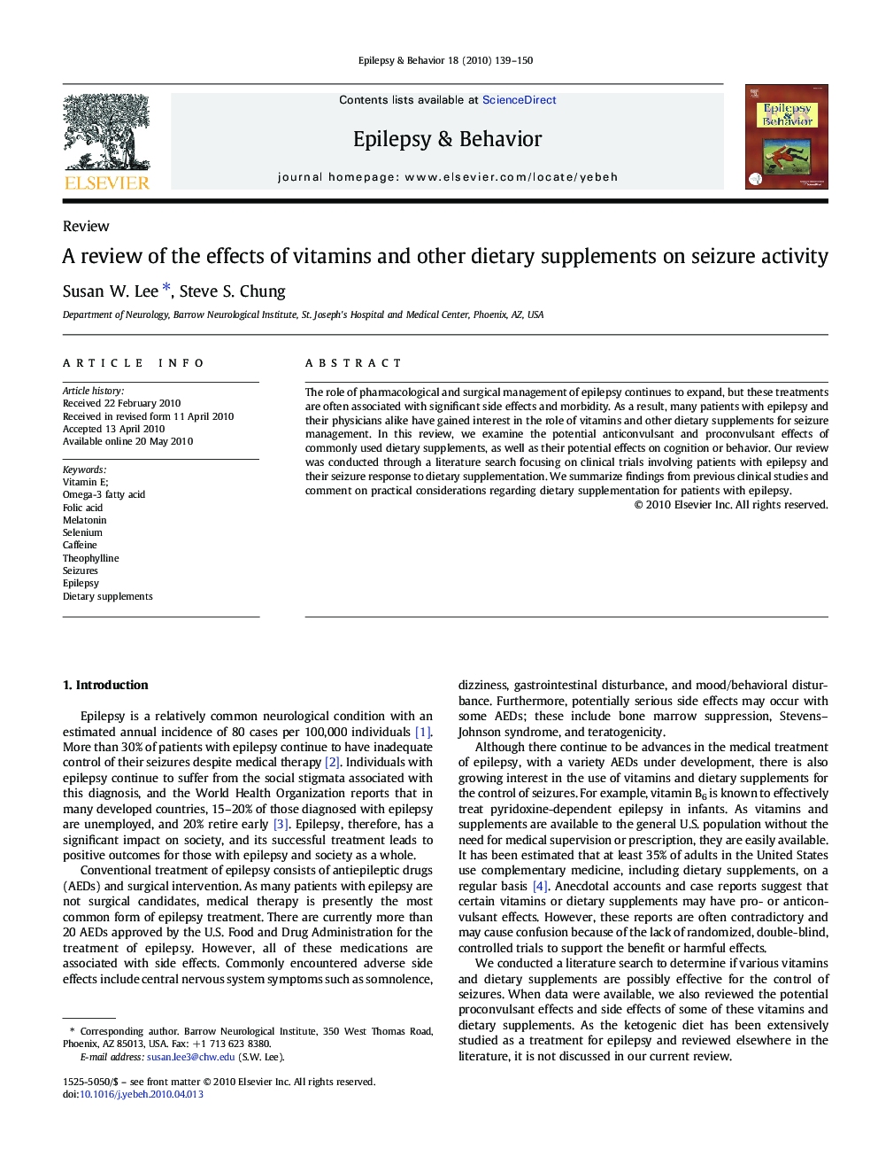 A review of the effects of vitamins and other dietary supplements on seizure activity