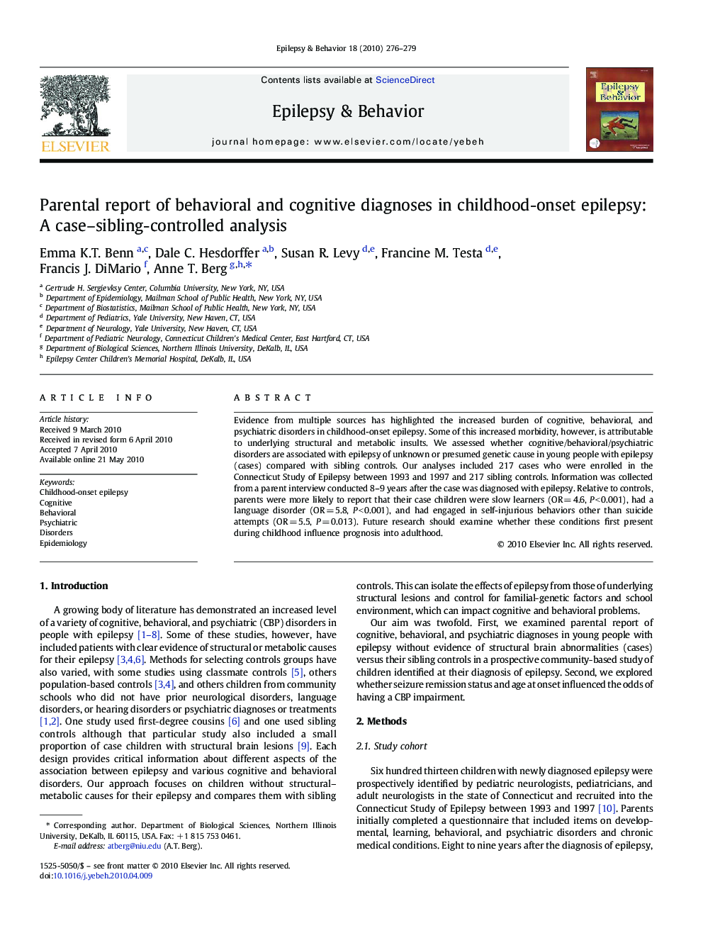 Parental report of behavioral and cognitive diagnoses in childhood-onset epilepsy: A case–sibling-controlled analysis