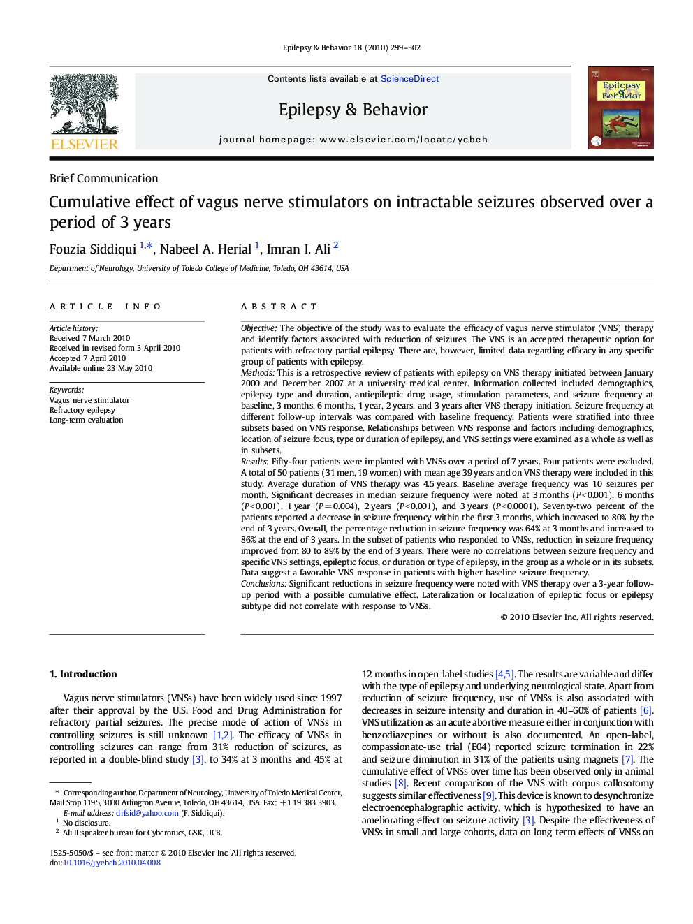 Cumulative effect of vagus nerve stimulators on intractable seizures observed over a period of 3 years